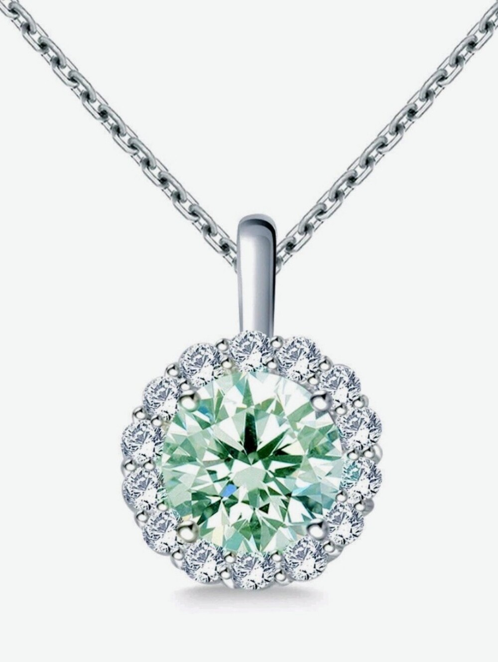 1.47+Ct Blue-White Round Cut All Moissanite Halo Pendant Pure SS925